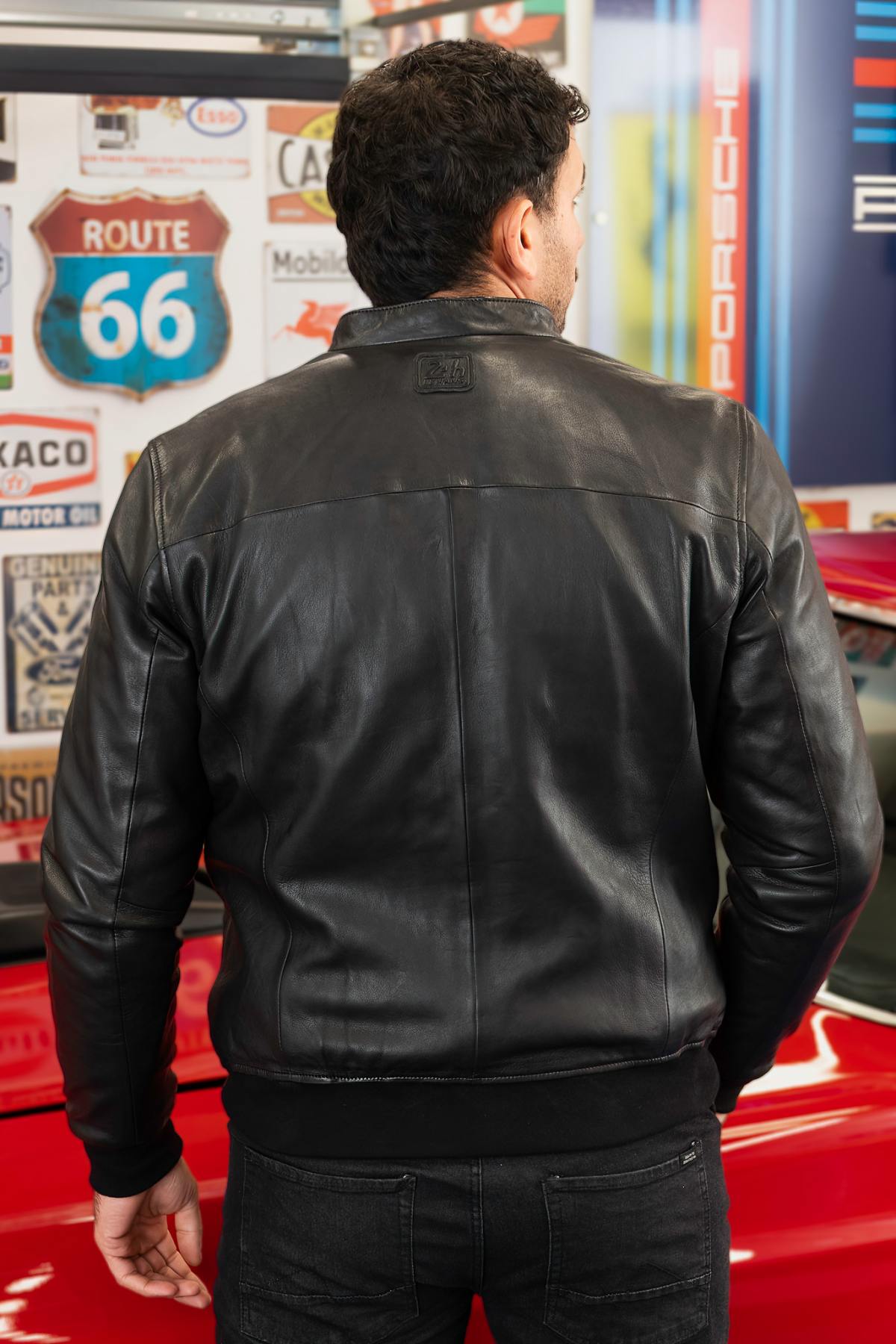 Black leather jacket with 24h du Mans patches - Image n°3