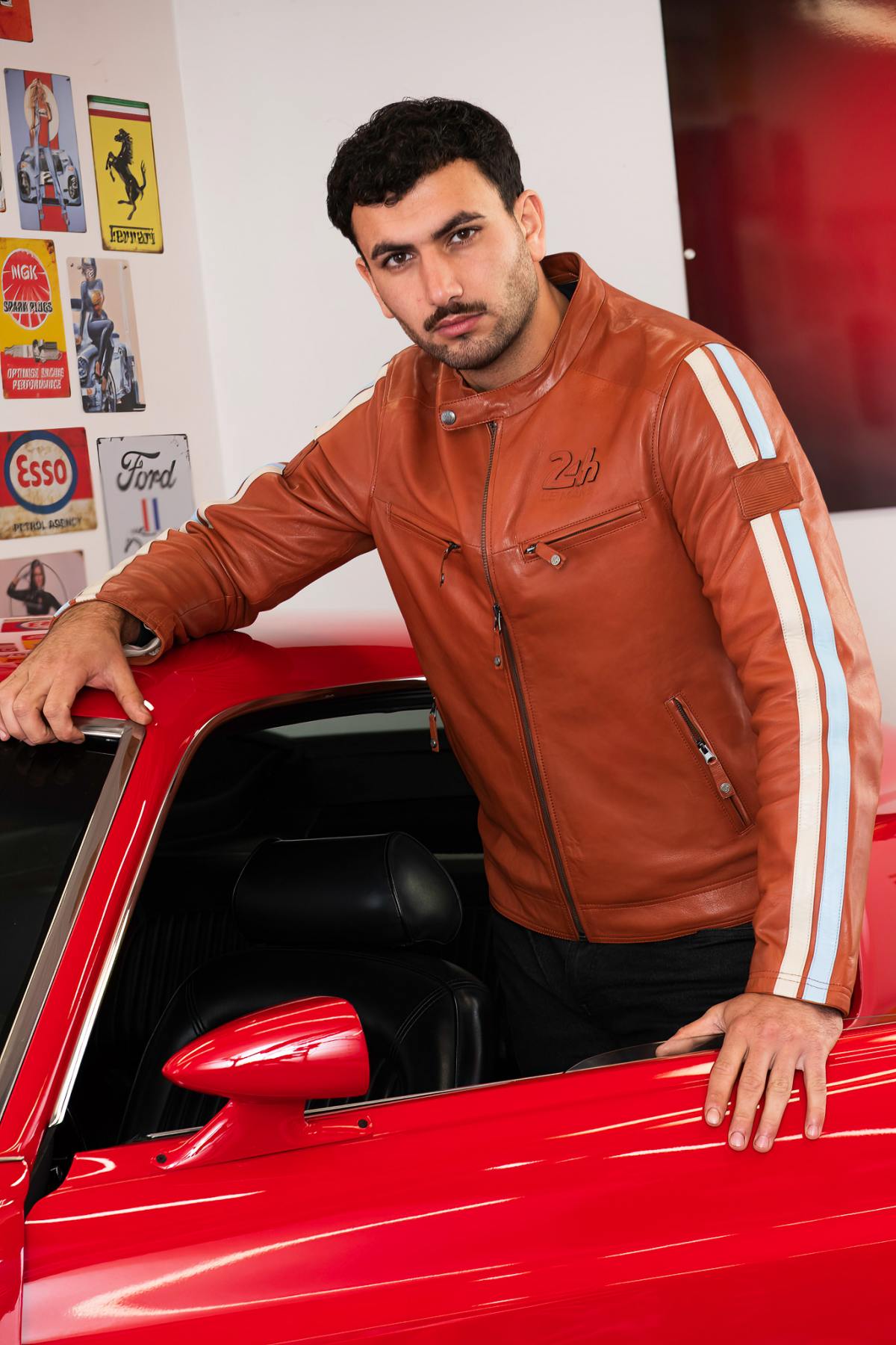 Rust orange leather jacket 24h le mans - Image n°1