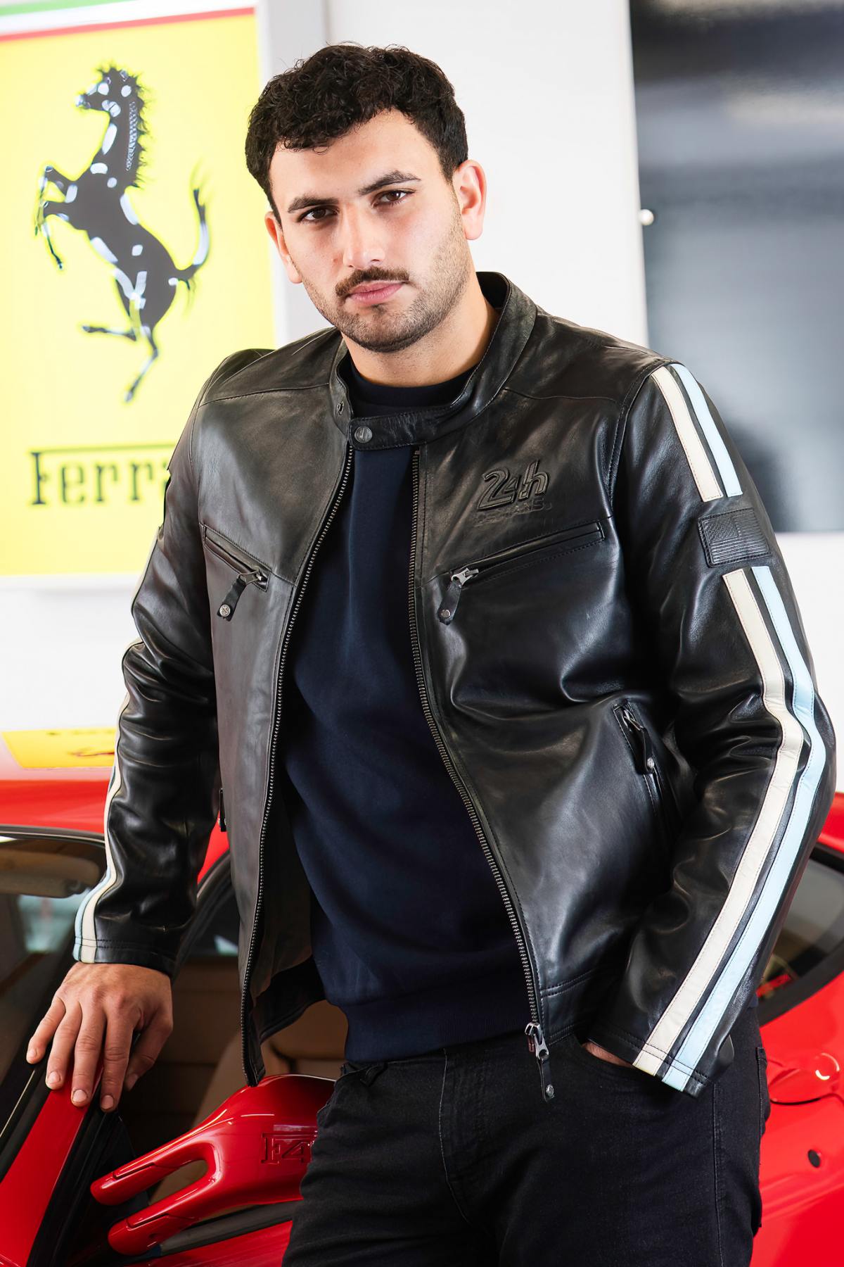 Sheep leather jacket inspired by motorsport's golden era, regular fit. - Image n°4