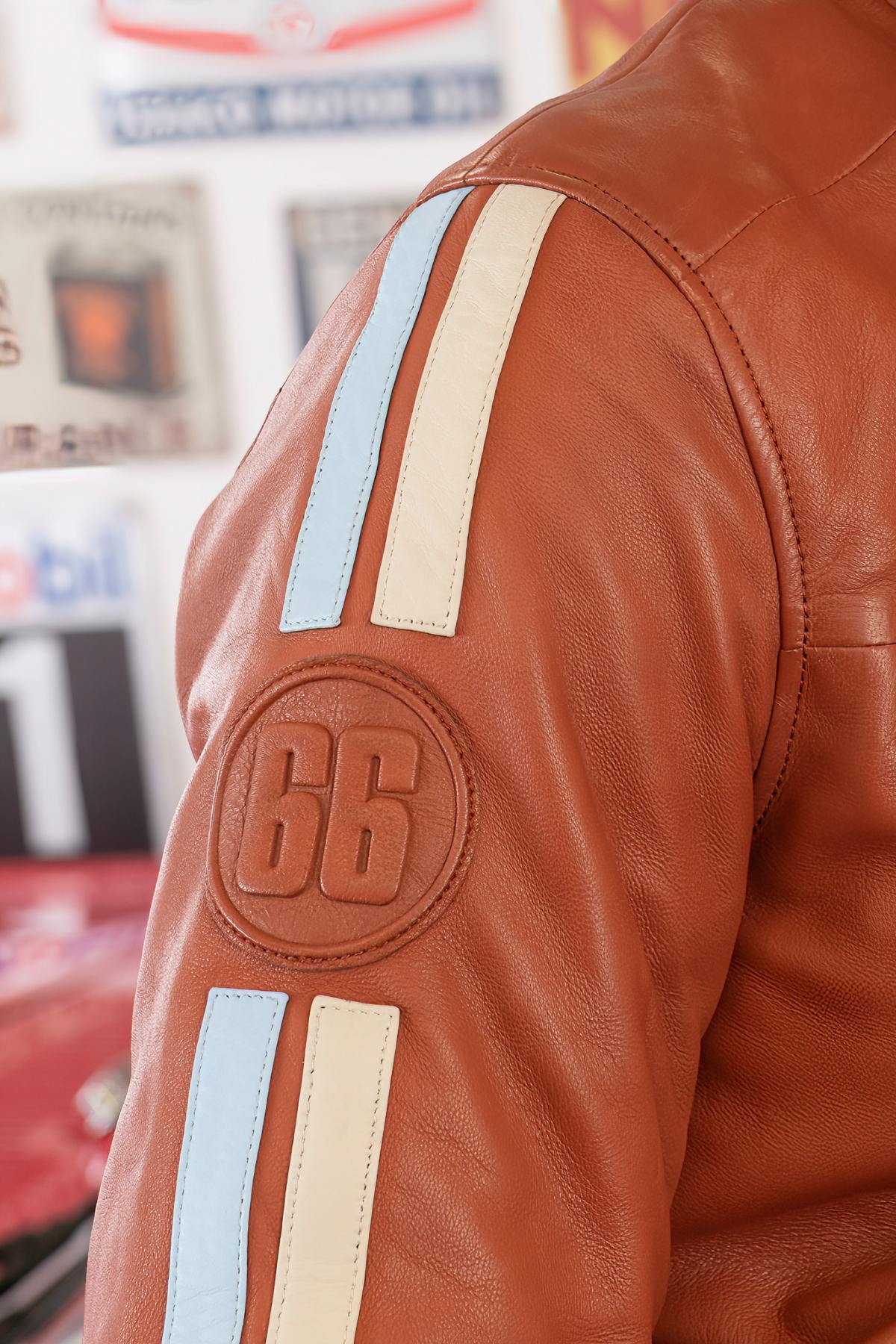 Rust orange leather jacket 24h le mans - Image n°7