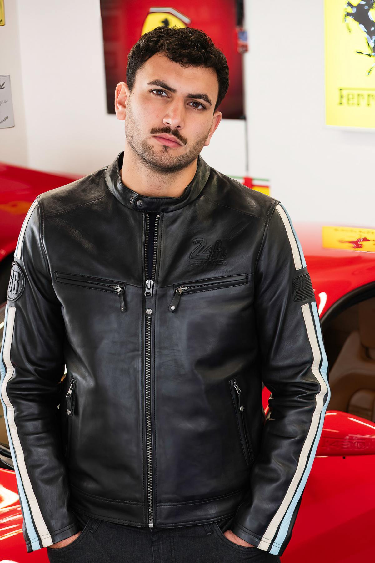 Sheep leather jacket inspired by motorsport's golden era, regular fit. - Image n°1