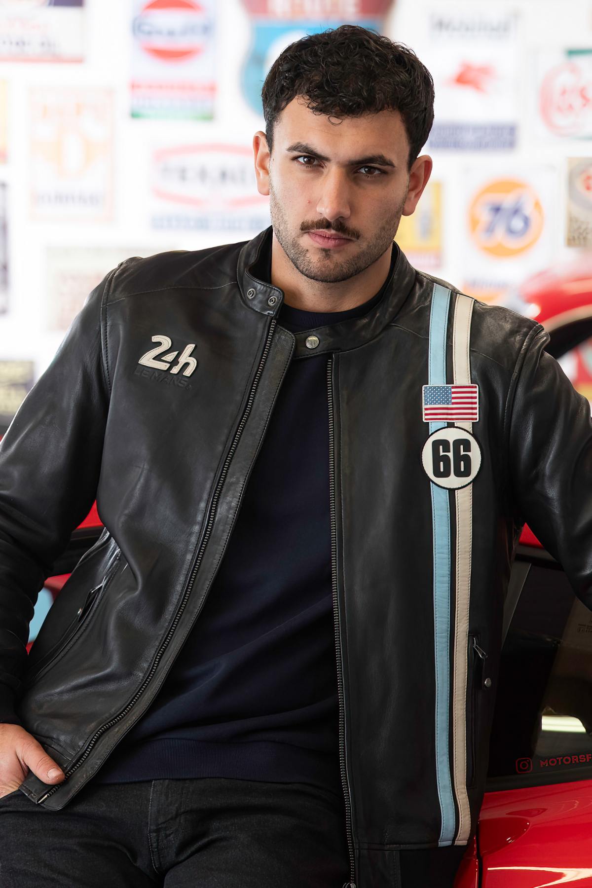 24h du Mans 66 black leather racing jacket - Image n°1