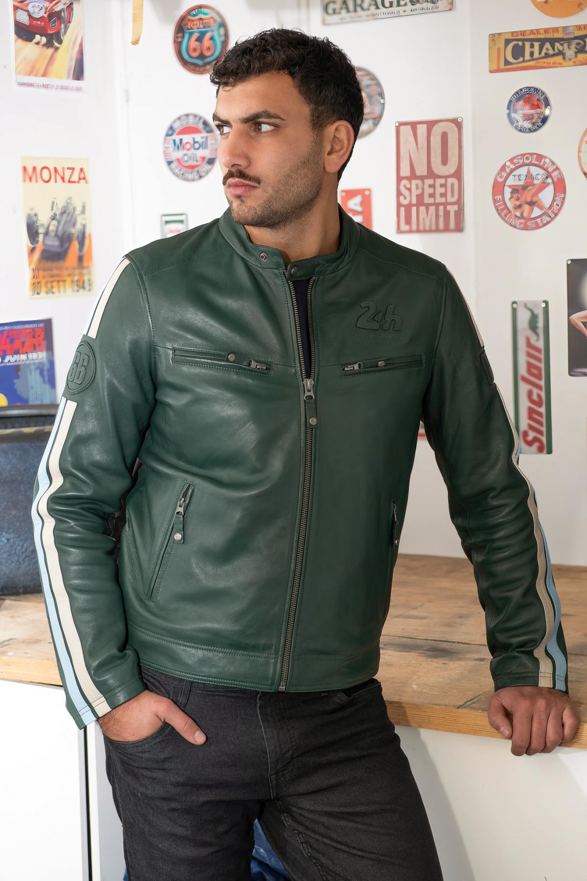 24H Le Mans sheep leather jacket in moss green. A racing legend. - Image n°1