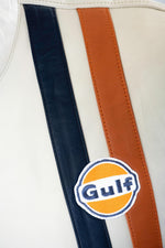 Sporty light beige cotton jacket with Gulf's signature racing stripes. - Image n°2