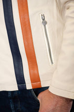 Sporty light beige cotton jacket with Gulf's signature racing stripes. - Image n°7