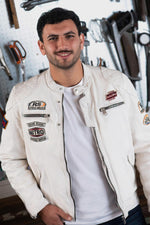 Off-white lambskin biker jacket with quilted detailing and patches. - Image n°3
