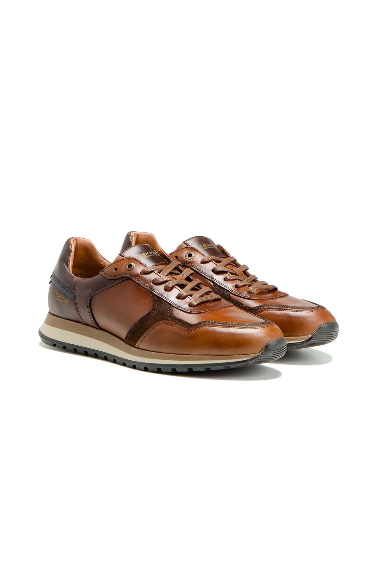 Cognac and chestnut colored leather sneakers - Image n°1