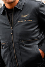 Navy blue aviator style leather jacket with shirt collar - Image n°10