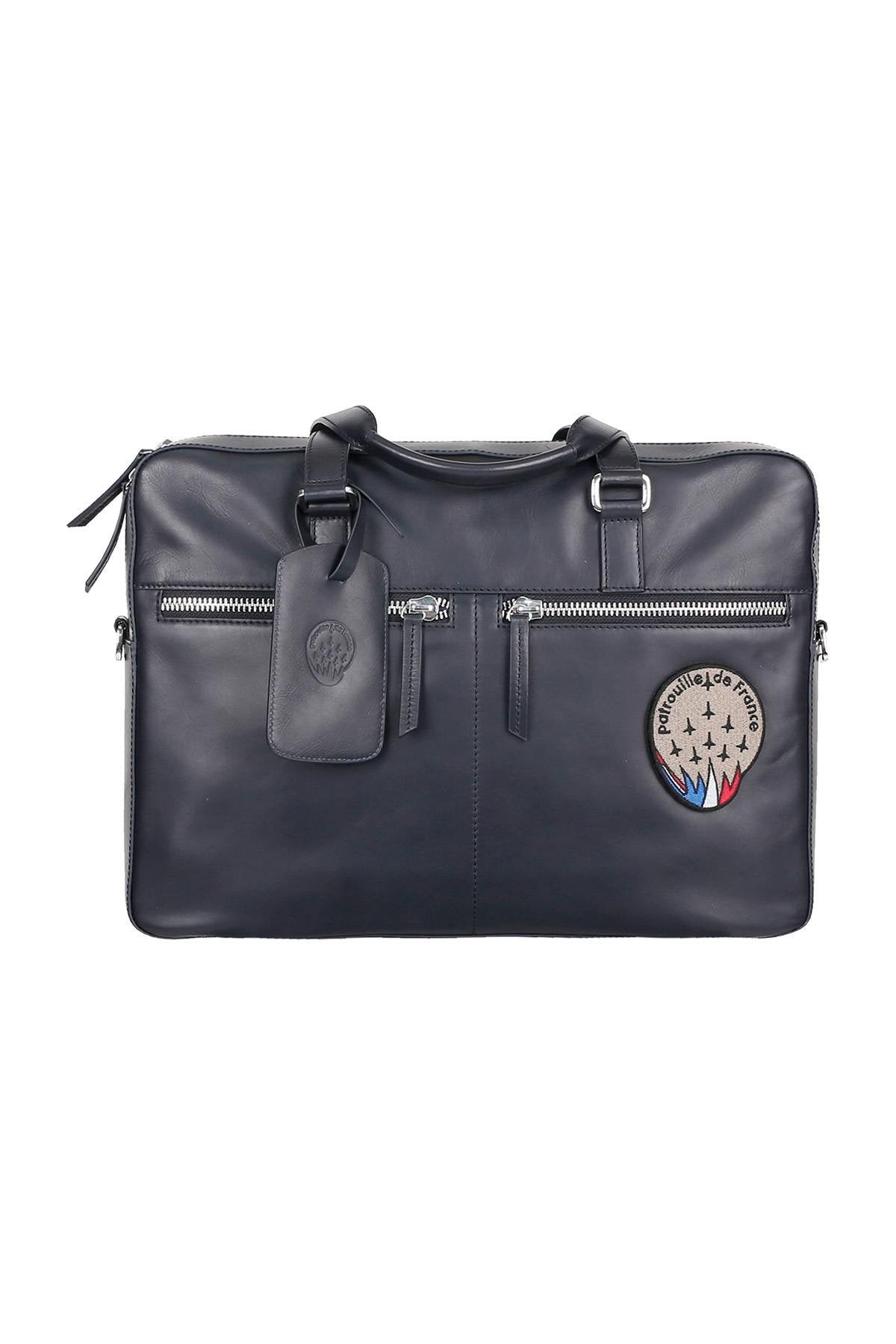 Patrouille de France navy blue leather messenger bag - Image n°1