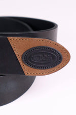 Black cowhide leather belt with cognac inserts - Image n°2