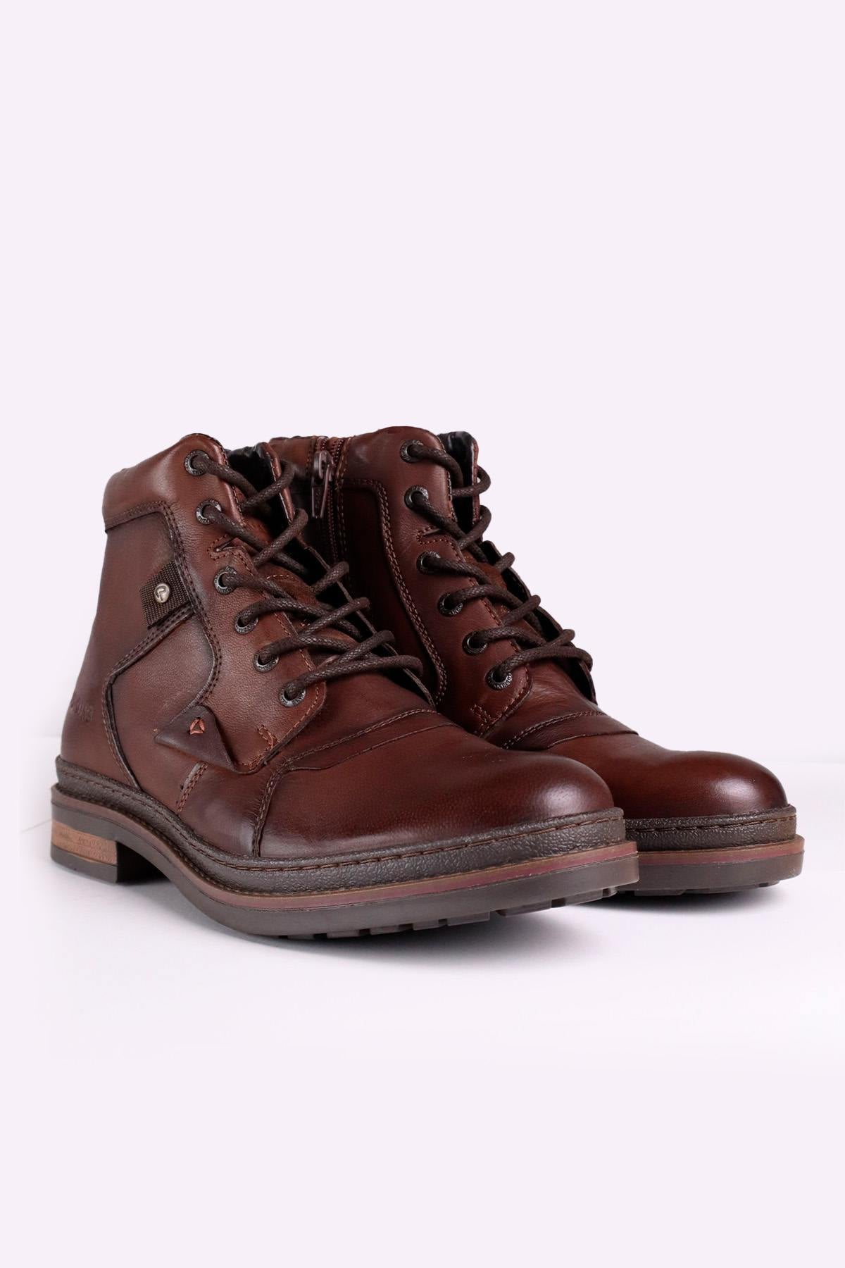 Men's chestnut-colored leather boots - Image n°1