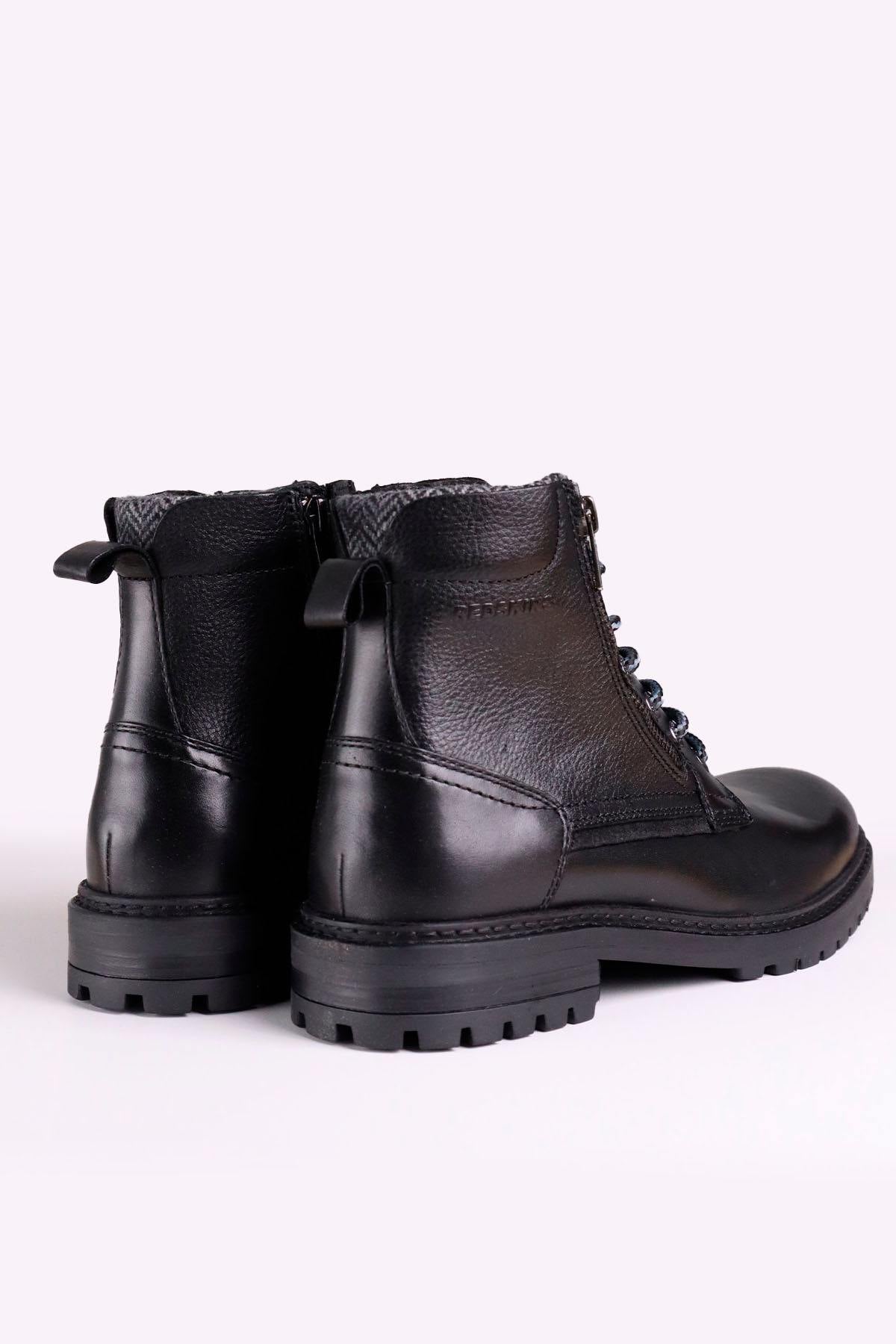 Black leather lace-up boots with side zips - Image n°2