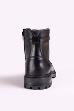 Black leather lace-up boots with side zips - Image n°7
