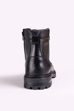 Black leather lace-up boots with side zips - Image n°7