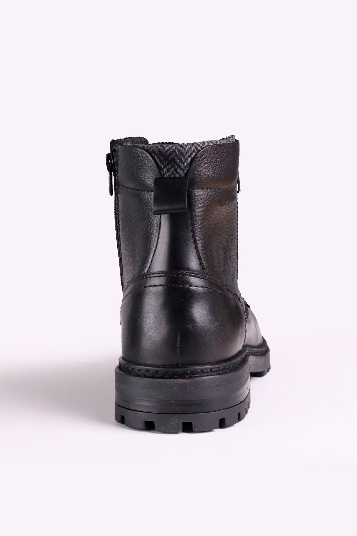 Black leather lace-up boots with side zips - Image n°7