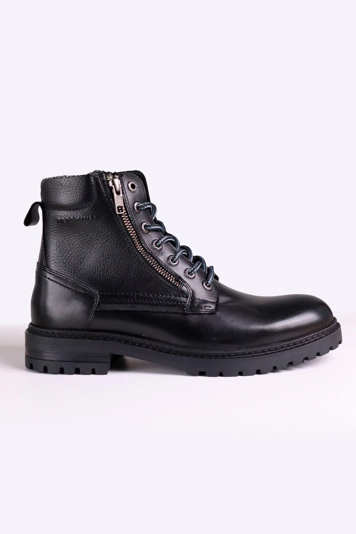 Black leather lace-up boots with side zips - Image n°3