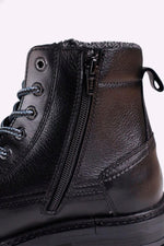 Black leather lace-up boots with side zips - Image n°6