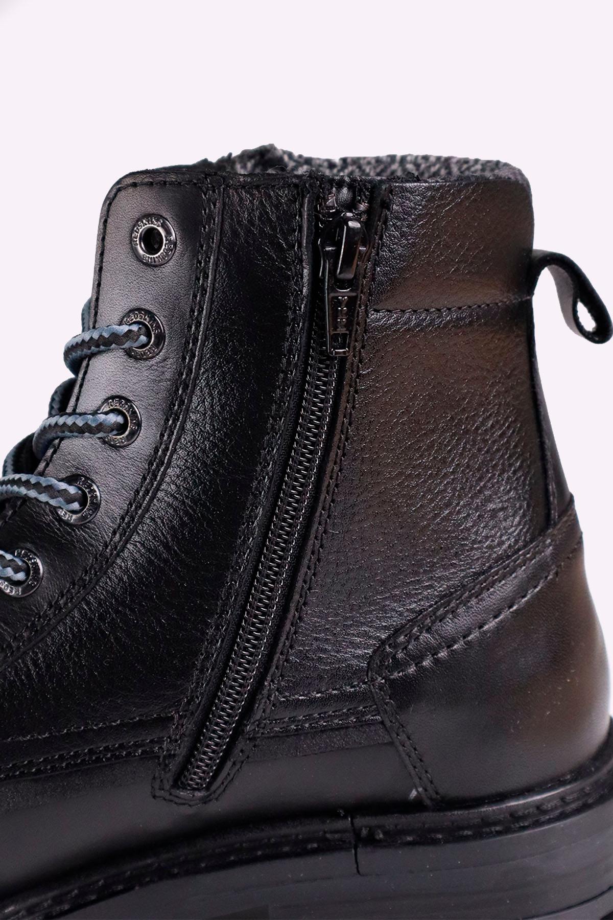 Black leather lace-up boots with side zips - Image n°6