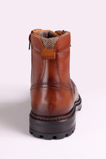 Cognac-colored leather lace-up boots with side zips - Image n°8