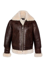 Vintage warmth meets Schott's B-3 bomber in cracked brown shearling. - Image n°5
