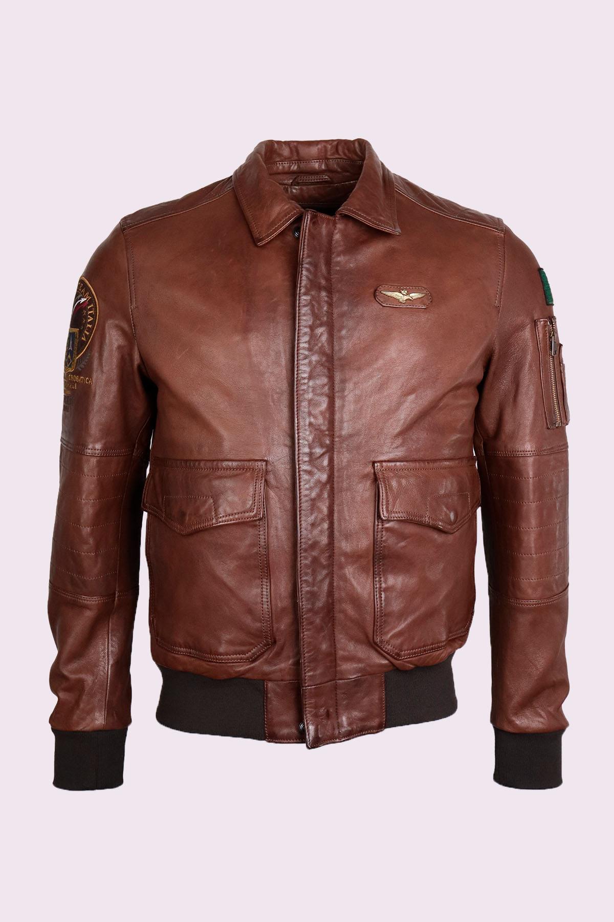 Tobacco brown leather jacket made in Italy - Image n°1