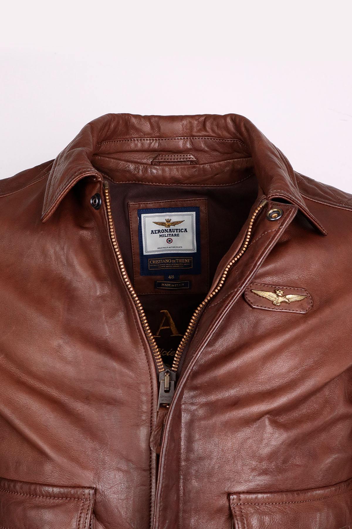 Tobacco brown leather jacket made in Italy - Image n°2