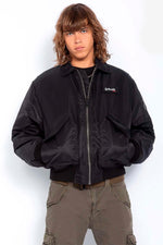 Men's black recycled nylon bomber jacket - Image n°1