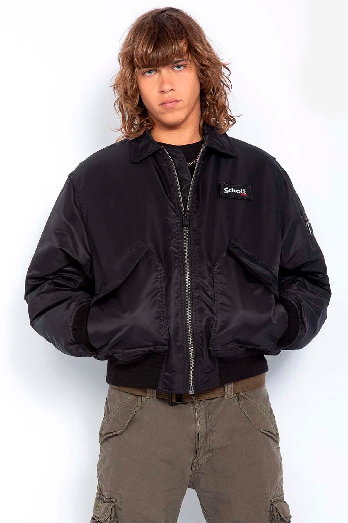 Men's black recycled nylon bomber jacket - Image n°1