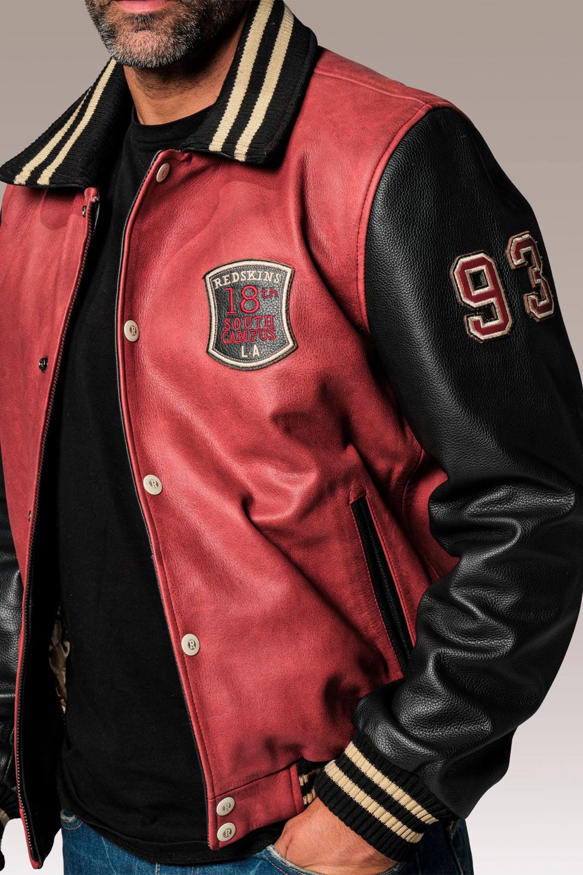 Red and black leather varsity teddy for men - Image n°4