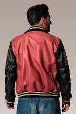 Red and black leather varsity teddy for men - Image n°3