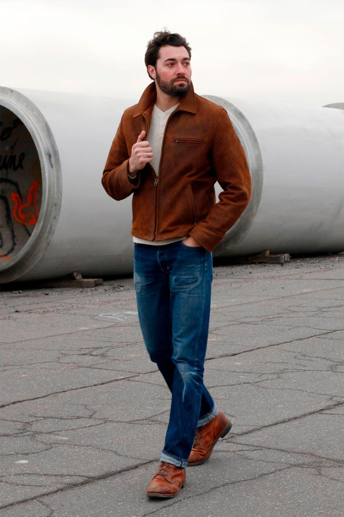 Brown oiled nubuck jacket, Made in USA - Image n°1