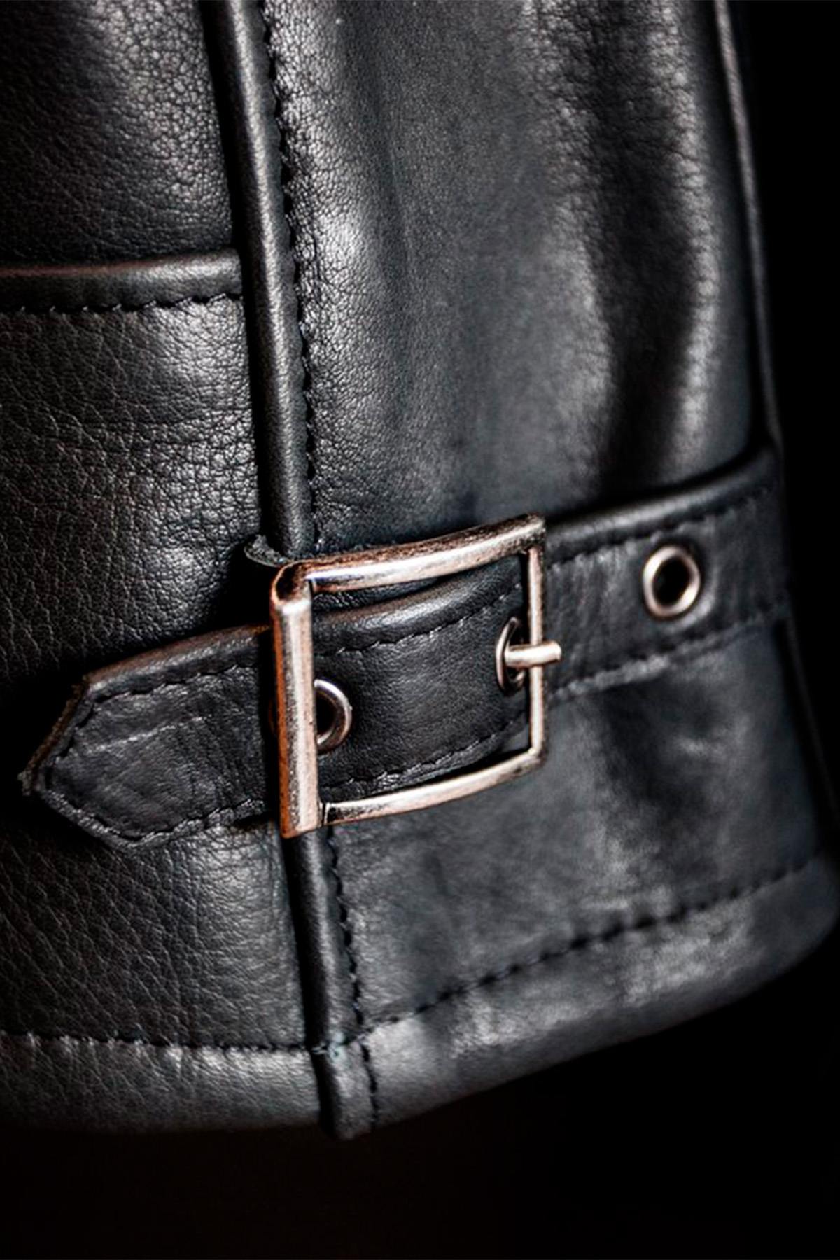 Black cowhide leather shirt-collar jacket, Made in USA - Image n°4