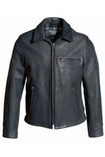 Black cowhide leather shirt-collar jacket, Made in USA - Image n°1