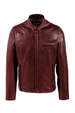 Wine red cowhide leather cafe racer jacket, Made in USA - Image n°1