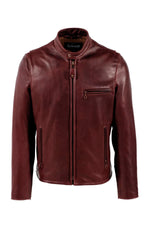 Wine red cowhide leather cafe racer jacket, Made in USA - Image n°1