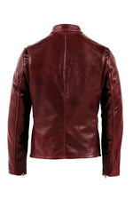 Wine red cowhide leather cafe racer jacket, Made in USA - Image n°2