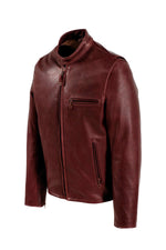 Wine red cowhide leather cafe racer jacket, Made in USA - Image n°3