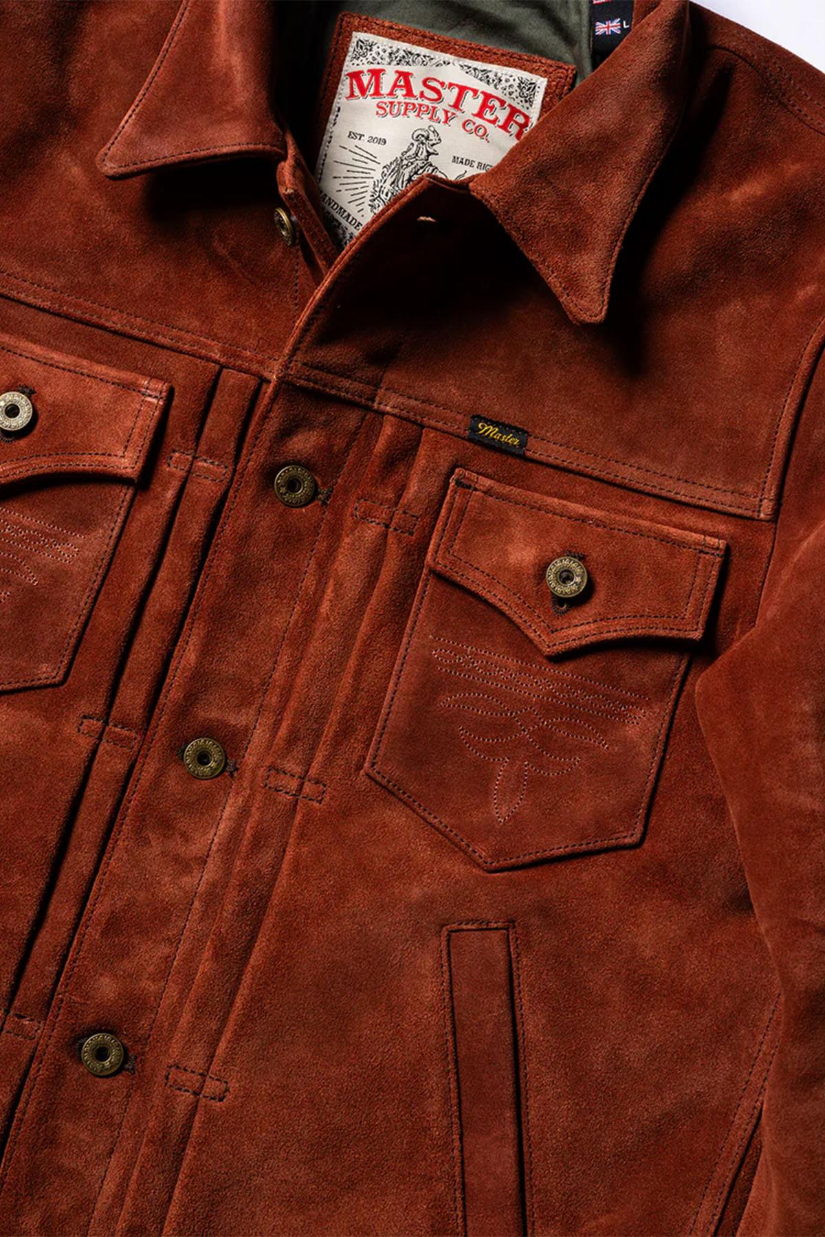 Copper roughout cowhide trucker jacket, Western-inspired and modern. - Image n°4