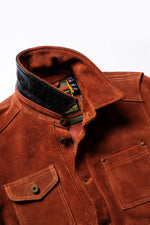 Copper-colored suede leather work jacket - Image n°4
