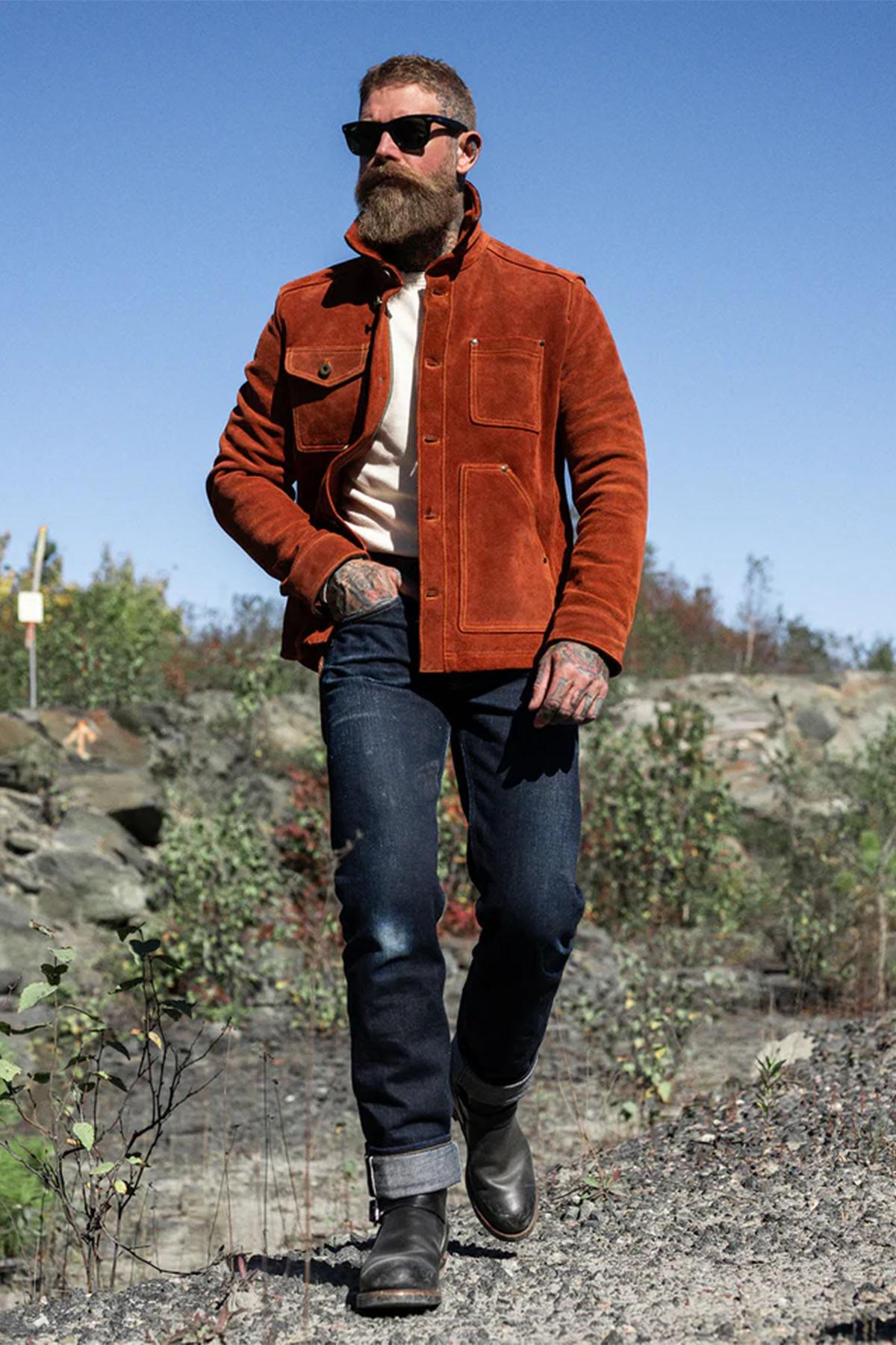 Copper-colored suede leather work jacket - Image n°5