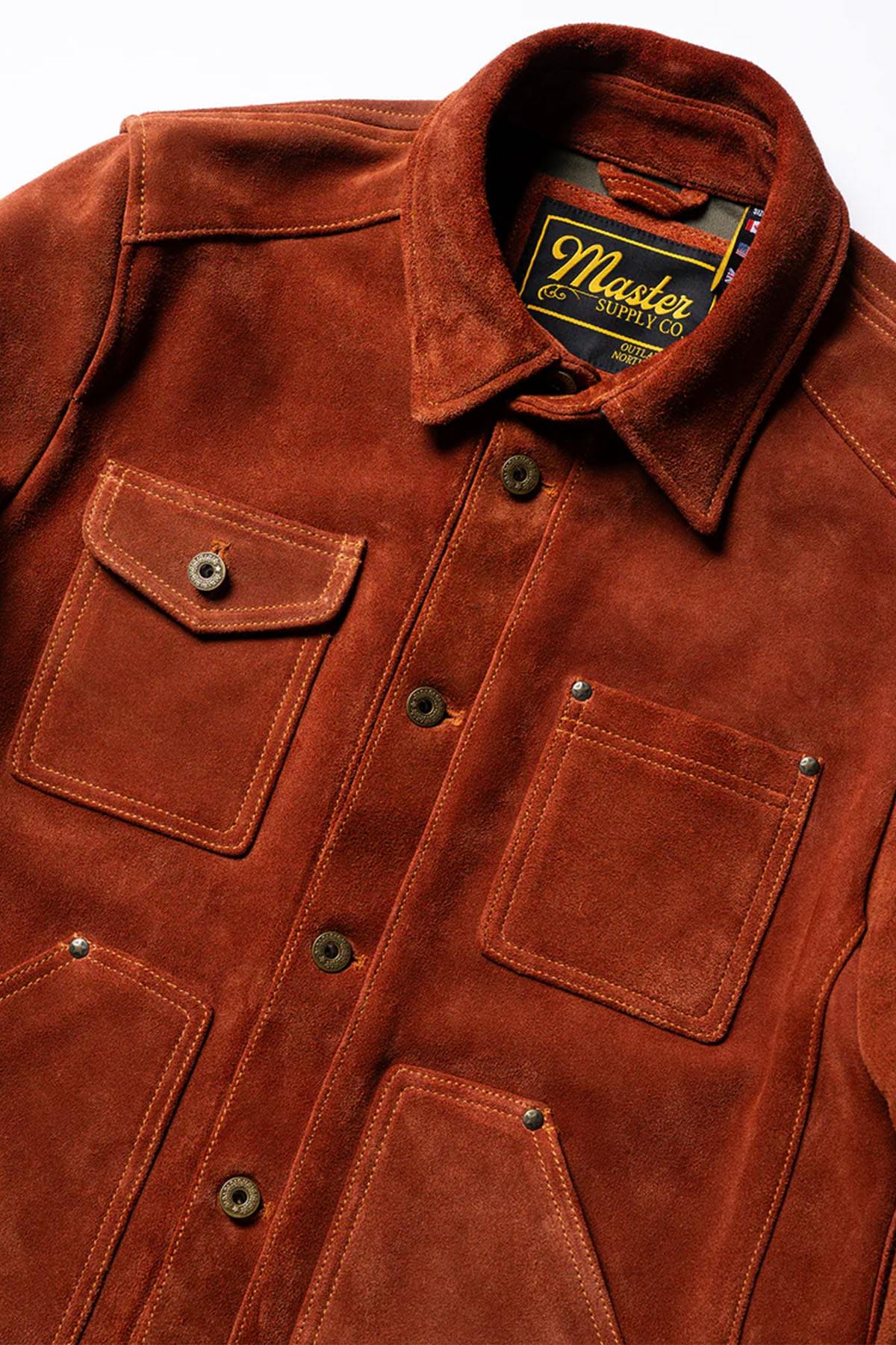 Copper-colored suede leather work jacket - Image n°3
