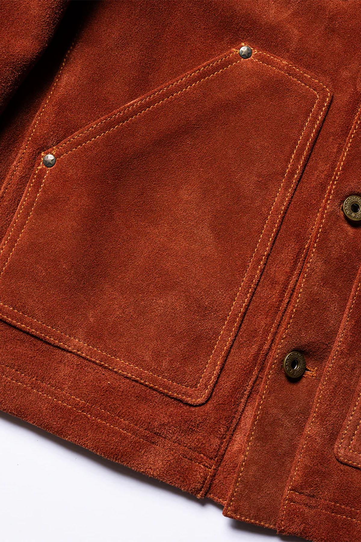 Copper-colored suede leather work jacket - Image n°8