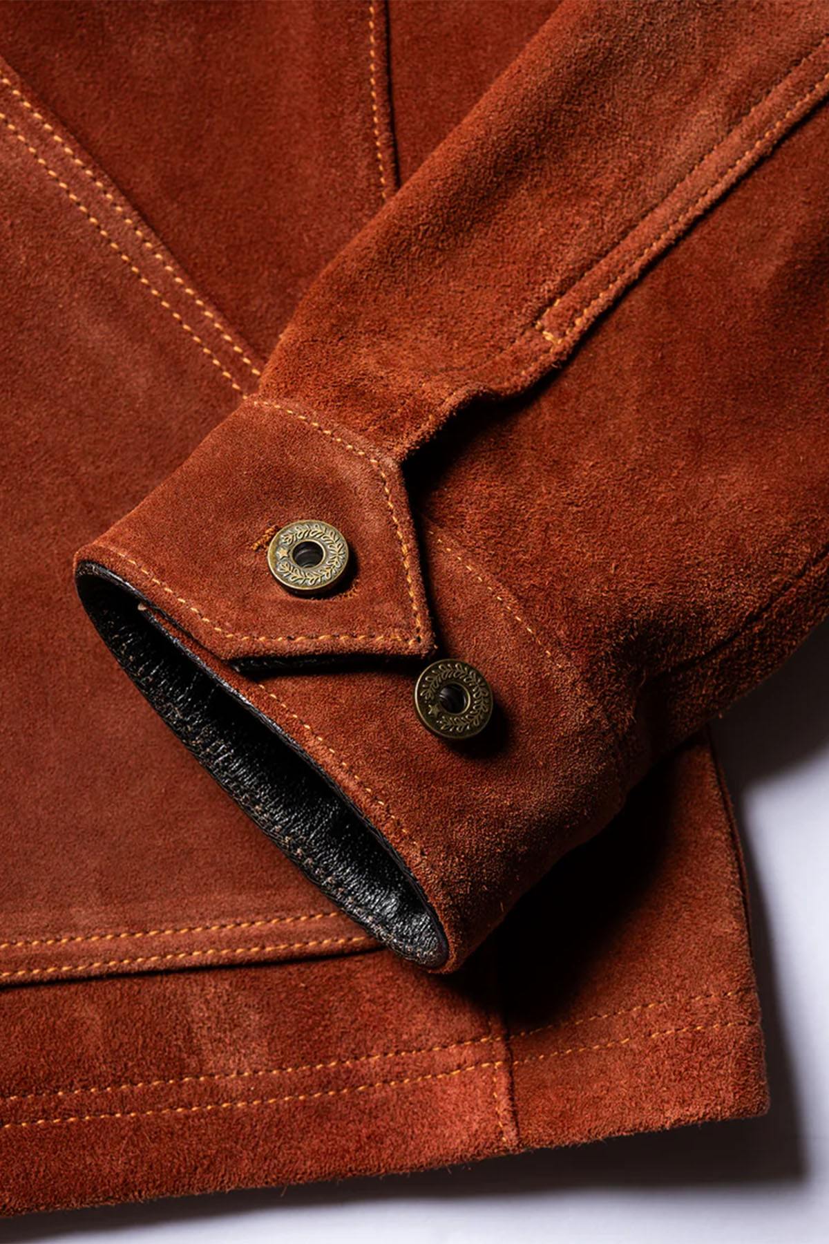 Copper-colored suede leather work jacket - Image n°10