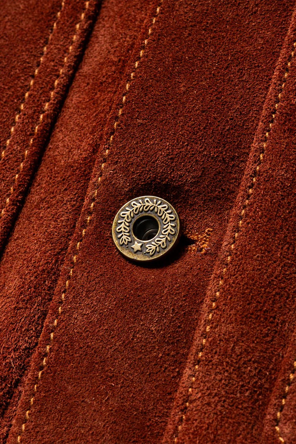 Copper-colored suede leather work jacket - Image n°9