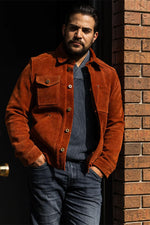 Copper-colored suede leather work jacket - Image n°13