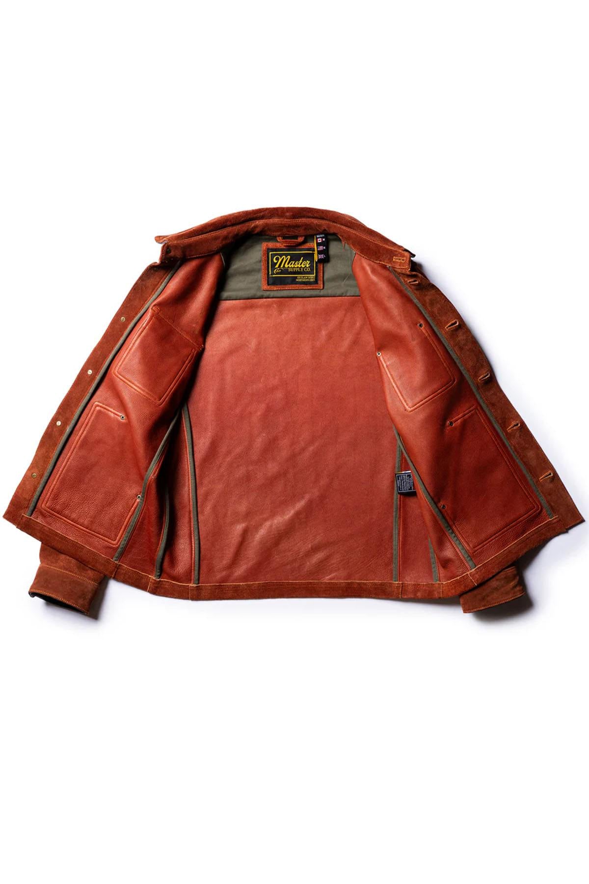 Copper-colored suede leather work jacket - Image n°15