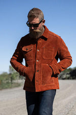 Copper-colored suede leather work jacket - Image n°1