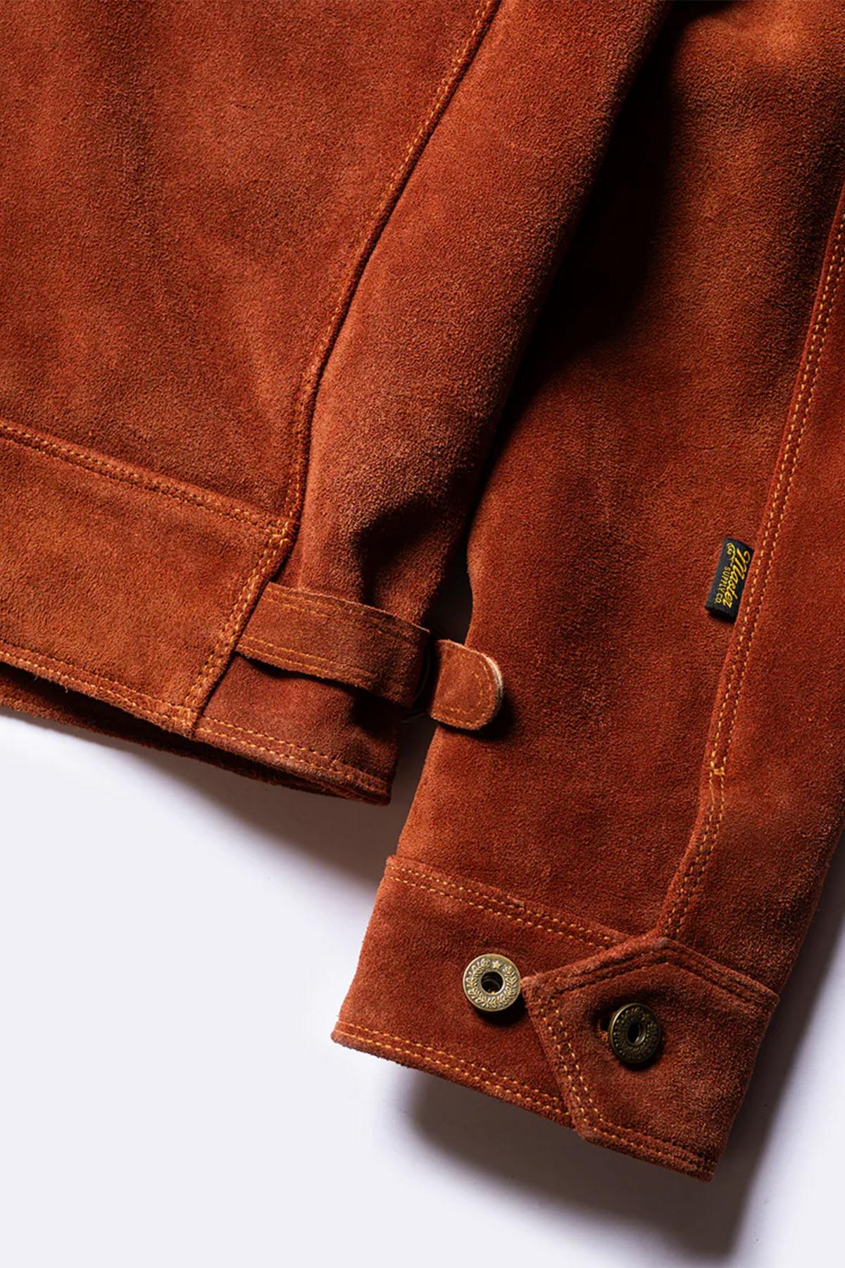 Copper-colored cowhide leather jacket with a velvet effect - Image n°8