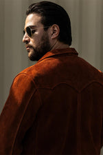 Copper-colored cowhide leather jacket with a velvet effect - Image n°2