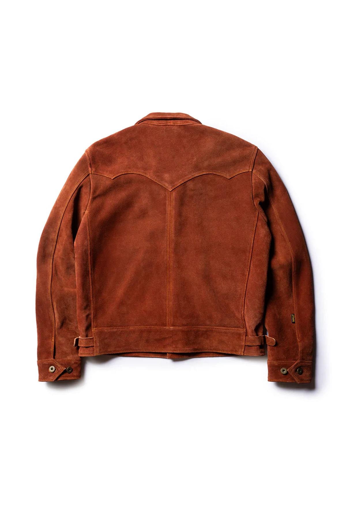 Copper-colored cowhide leather jacket with a velvet effect - Image n°7